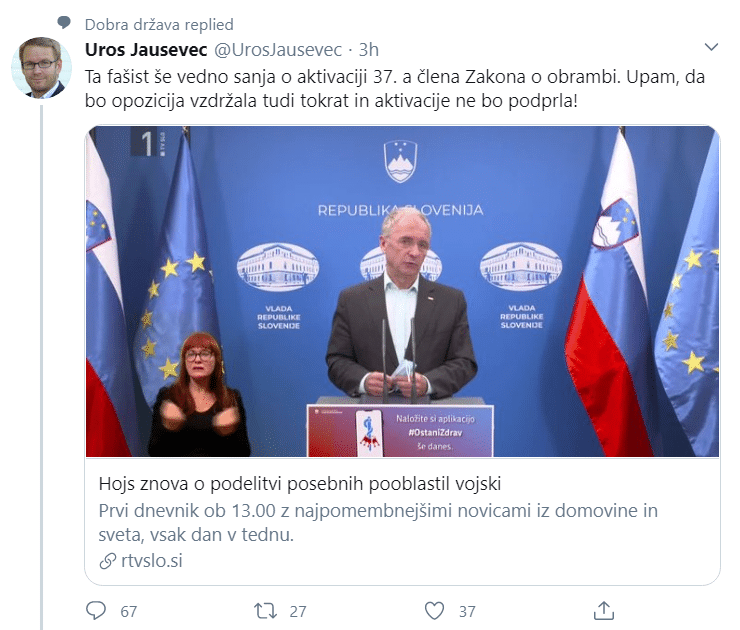 S “FAŠISTOM” ZAVRŽNO NAD NOTRANJEGA MINISTRA